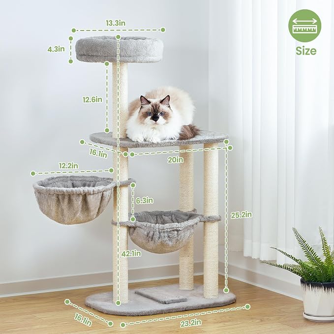Small Cat Tree Tower with Lots of Scratching Posts - 42 Inch Medium Compact Cats Scratch House with Hammock Perch for Multi Level 2 Kitty - Indoor Corner Cat Bed Condo Climbing Gym Towers Furniture - Image 5