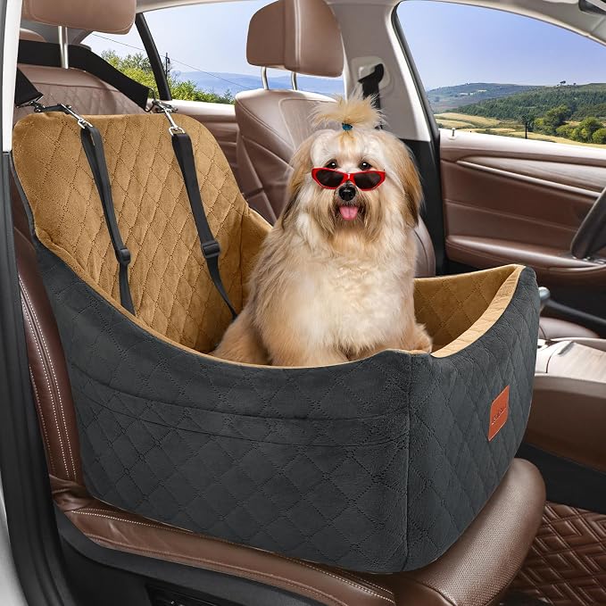 Lealchum Dog car seat for Medium Dogs,Easy to Install with Adjustable Straps,Anti Slip Bottom pet car Bed,Fully Detachable and Washable pet Travel Bed (Black/Coffee, Medium) - Image 5