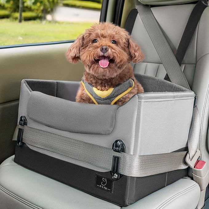 A 4 Pet Dog Car Seats for Small Dogs, Under 25 lbs, Patent Buckles | Adjustable leash, frame support, reduces anxiety, for cars/SUV/pickup by A4PET