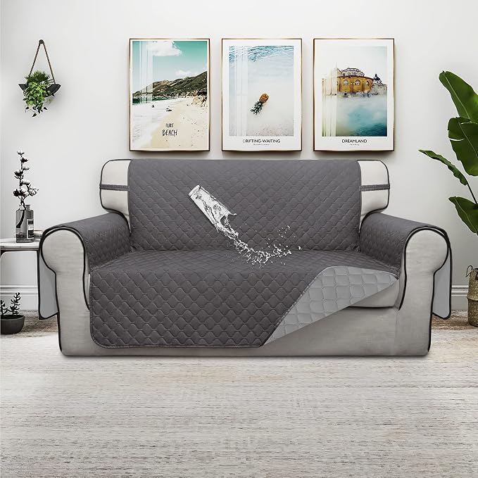 ISSUNTEX Double Protection 100% Waterproof Loveseat Sofa Covers for Living Room, Couch Covers for 2 Cushion Couch Sofa, Reversible Furniture Protector Sofa Cover for Dogs (Loveseat, Gray/Light Gray) - Image 2