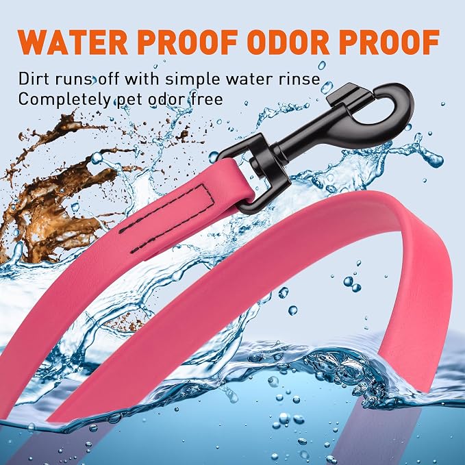 Dogline Biothane Waterproof Dog Leash Strong Coated Nylon Webbing with Black Hardware Odor-Proof Easy to Clean High Performance for Small or Large Dogs Made in USA 4 or 6 ft Lead, Passionfruit Pink - Image 6