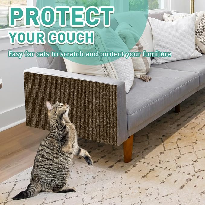Cat Scratch Furniture Protector for Couch, Wall & Door Guard, Trimmable Self-Adhesive Scratch Pad, DIY Climbing Mat, Deterrent, Scratching Post Replacement (118''x15.8'', Brown) - Image 3
