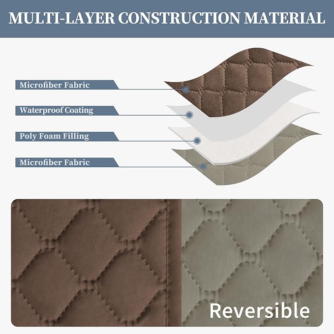 ISSUNTEX Double Protection 100% Waterproof Loveseat Sofa Covers for Living Room, Couch Covers for 2 Cushion Couch Sofa, Reversible Furniture Protector Sofa Cover for Dogs (Loveseat, Brown/Beige) - Image 4