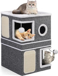 Shikha 2 Story Cat House beds for Indoor Cats with Scratch Pads Grey | 2 in 1 Dual Use Double Cat Bed Cave for Multiple Pets Kitten, Elevated Perch for a Wide View, All Season Reversible Cushion by Shikha