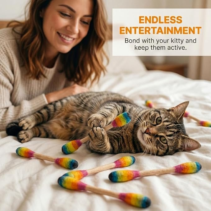 Glaciart One Swabs Cat Toys with Catnip - 6 Pk | Durable for Chew, Cute Cat Toys Interactive Kitty for Boredom, Exercise, & Play | Filled w/Organic Catnip for Anxiety & as Digestive Aid | Gift Idea - Image 5