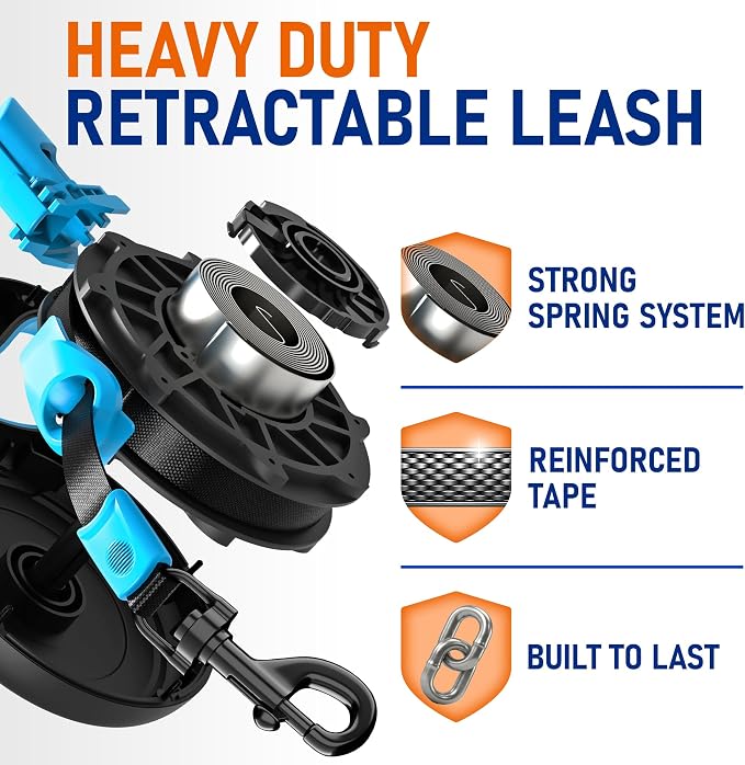 20.1 ft Retractable Dog Leash for Dogs 10–100 lbs - Heavy Duty Tape Leash with Strong Nylon Tape - 360° Swivel Control - One-Click Brake & Lock - Ergonomic Non-Slip Grip for Safe & Easy Daily Walks BL - Image 5