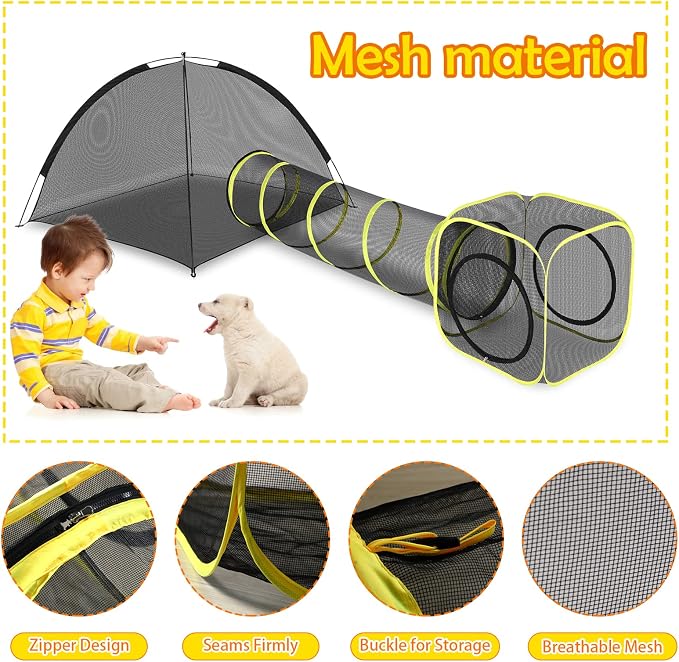 Outdoor Cat Enclosures for Indoor, Portable Mesh Tent, Outdoor pet Tunnel, Cat Playhouse with Adjustable Cat Harness and Leash for Walking, Colorful Tease Ball for Small Animals - Image 6