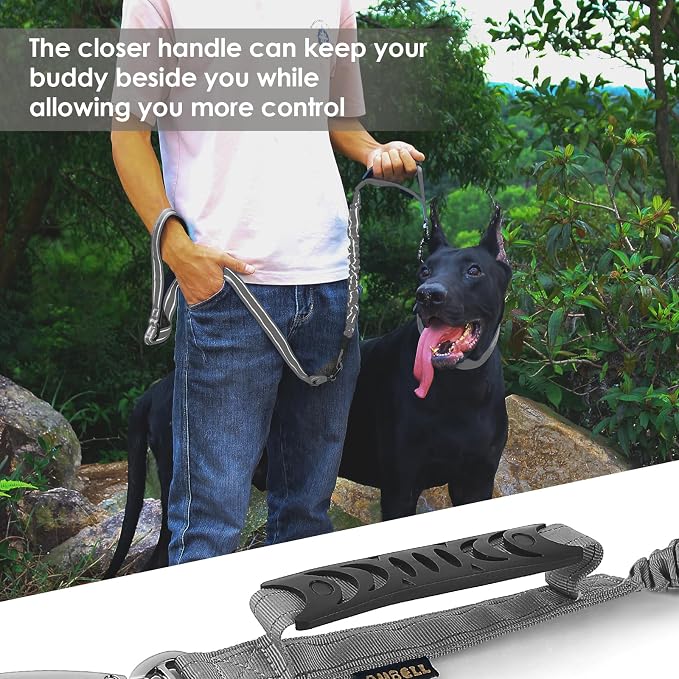AUBELL Tactical Dog Leash Heavy Duty,4-6ft No Pull Bungee Leash,Grey | Reflective Dog Leash for Medium Large Dogs with Comfortable Padded Double Handle,Car Seat Belt,360 Degree Rotating Carabiner - Image 6