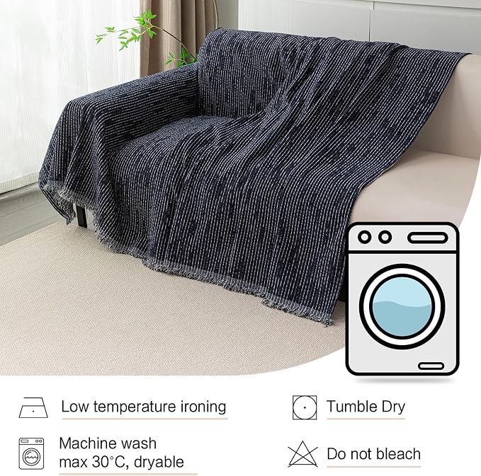 MYSKY HOME Couch Covers for 2 Cushion Couch Sofa, Chenille L Shape Sectional Couch Cover - Pet-Friendly, Machine Washable, Non-Slip Sofa Protector for Dogs, Kids, 71"x118", Navy - Image 6