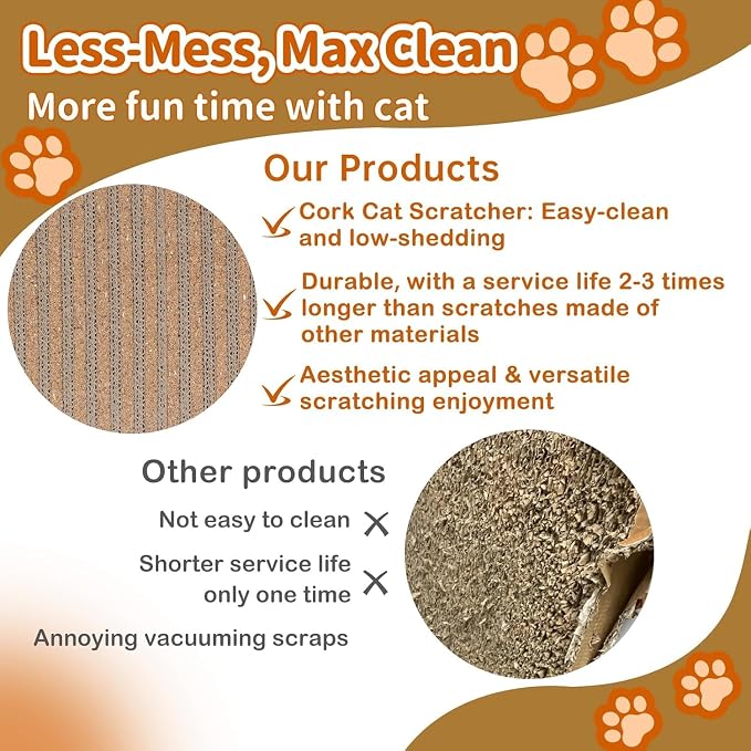 Natural Cork Cat Scratch Ardboard for Cats 2 Pack-Cat Scratcher Pads Indoor-Wall Cat Scratchers-Cat Scratcher Furniture Protector-Carpets Scratching Posts-Stretching-No Mess Splinters Easy Clean - Image 4