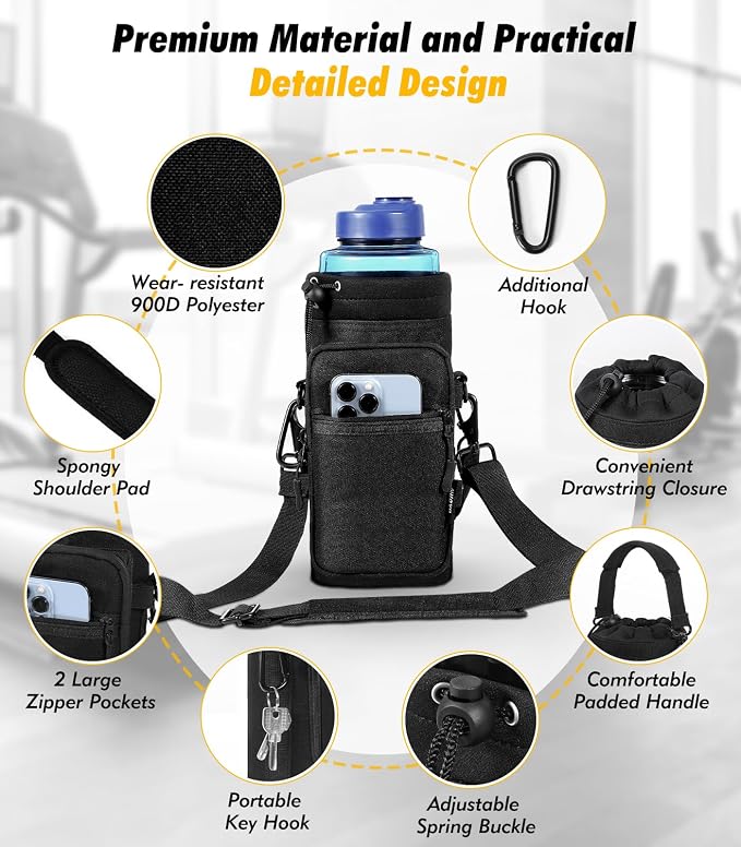Nuovoware Magnetic Gym Bag, 40oz, Water Bottle Carrier Holder, Black | Adjustable Shoulder Strap, Magnets Magnetic Gym Bag, Bottle Pouch Sling, 2 Pocket, Neoprene Organizer Sleeve - Image 3