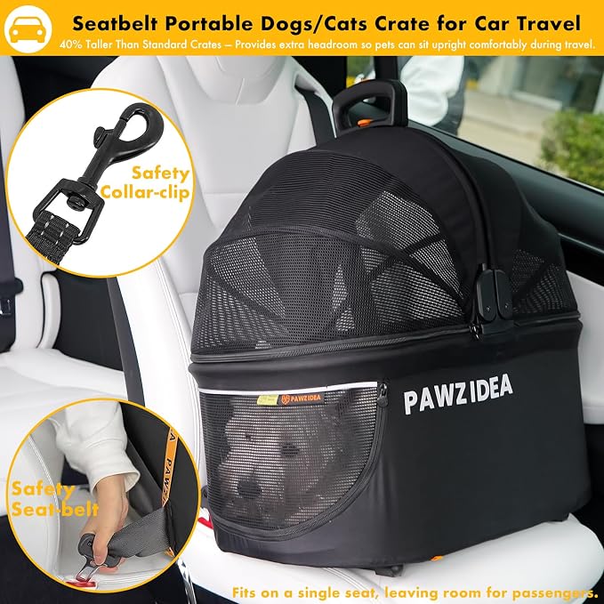 PAWZIDEA Portable Small Dog Crate for Car Travel Up to 33lbs, No-Zip Canopy | Enclosed Dog Car Seat Escape-Proof, Soft-Sided Small Medium Puppy Cats Car Kennel, Foldable Pet Carrier by Seatbelt, Top-Load - Image 3