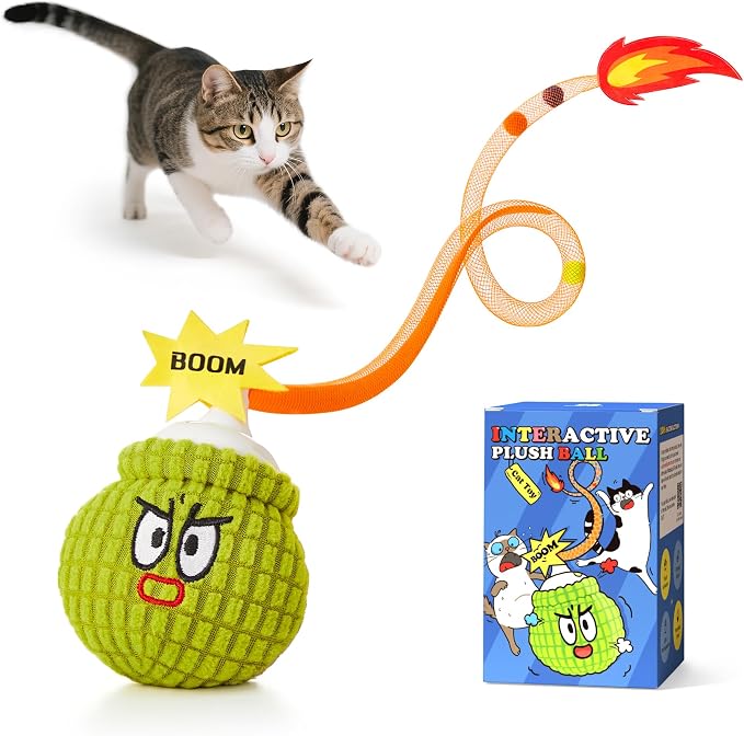 Potaroma Interactive Cat Toy with Motion Sensor, Chirping Sound & Catnip | Mesh Tail, Rechargeable Smart Rolling Ball for Bored Indoor Kittens & Adult Cats 3 Inches by Potaroma