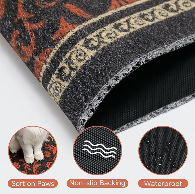 Cat Litter Mat, 24"x15" High-Density PVC Cat Litters Trapping Mat, Waterproof & Non-Slip Backing, Litter Box Catcher, Soft on Kitty Paws, Easy Washable Pet Supplies Brown-Green - Image 2