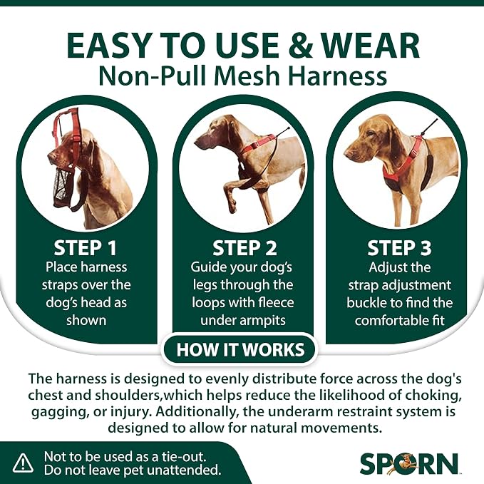 Sporn No Pull Dog Harness, Durable Nylon Mesh Harness for Large Dogs, No Choke Design, Padded Restraint Sleeves, Adjustable Fit, Easy On/Off, Large/XL for Extra Large Breeds, Black - Image 6