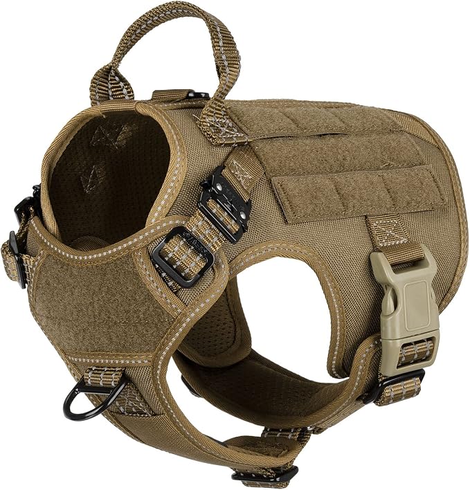 ICEFANG Tactical Dog Harness for Small Dogs,Reflective No Pull Dog Vest | with Control Handle,Adjustable,Front Hook,2 Leash Clips,Soft Padded,MOLLE Panel,Brown,Small by ICEFANGDIRECT