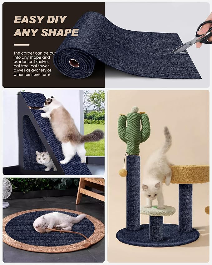 VIVOYAN 78.7"x15.8" Cat Scratch Mat,Trimmable Self-Adhesive Carpet,DIY Climb Cat Scratcher for Cat Couch Furniture or Wall Protector,Covering Cat Tower,and Replacement Pads (Dark Blue) - Image 4