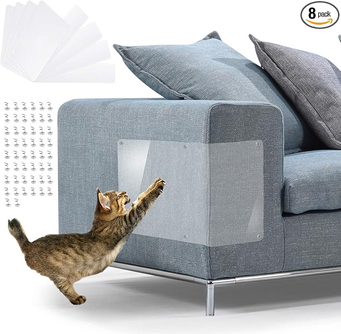 in handFurniture Scratch Guards, 8PCS X-Large Premium Flexible Vinyl Cat Couch Protector Guards with Pins No Adhesive for Protecting Your Upholstered Furniture, Cat Scratch Deterrent Pad by Inhand