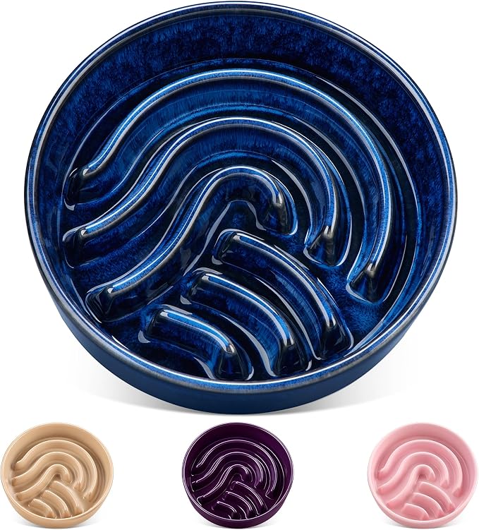 vancasso Slow Feeder Dog Bowl, 3 Cup Ceramic Slow Feeding Food Dish for Large Breed, Puzzle Dog Food Bowl for Fast Eater, Blue by vancasso