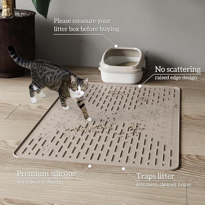 XL Cat Litter Mat, 37.5x25.2 Silicone Trapping Mat Beige | for Kitty Litter Box, Easy Clean, BPA Free Rubber, Center Litter Collection, Easy Pour-Back, Waterproof, Odor-Resistant - Image 8