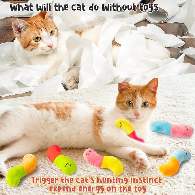 L1rabe Worm Candy Catnip Stuffed Toys for Cats- 6P Black Cat Appreciation Day Colorful Worm Organic Kittens Toys Funny Indoor Chew Bite Kick Tools, Interactive Pet Supplies Cat Kittens Lovers - Image 4