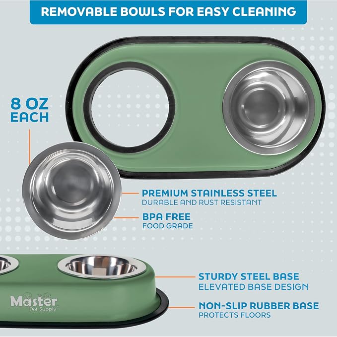 Master Pet Supply Double Dog Bowls Set with Elevated Base Camo Patrol | 2 - (8 oz) Stainless Steel Removable Dishes Double Cat Food Water Bowl, Dog Puppy Food Bowl Set, Rust Resistant, Raised Dish - Image 3