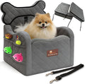 Yara’s Woofyverse Dog Car Booster Seat, Small & Medium Dogs, Stone Shadow | Fur-Lined Headrest, Adjustable Cushions, 6-Pocket Storage, Machine-Washable Cover, Portable Pet Car Seat Front/Back Travel by Unknown