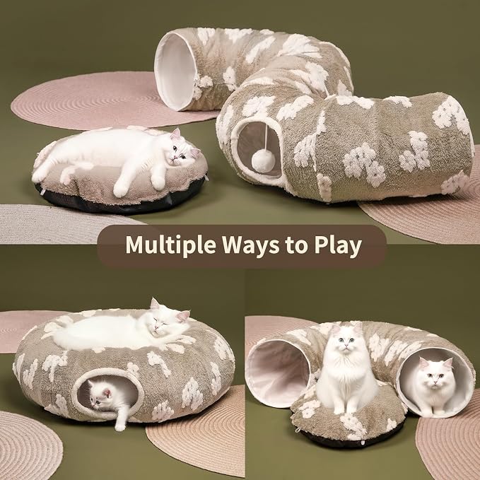 Pesen Cat Tunnel Bed with Soft Cushion for Indoor Cats and Kittens | Interactive Pet Toy Encourages Exploration, Supports Natural Instincts and Bonding for Cats, Small Dogs and Rabbits - Image 2