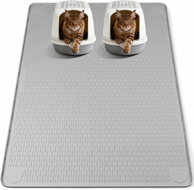 Silicone Cat Litter Mat for Litter Box 57”x40” Large Cat Mat, Light Grey | Waterproof, Non-Slip, Leak-Proof Rug Mat with Lip, Easy to Clean, Extra Large Litter Catcher Mat for Floor by Bartuke