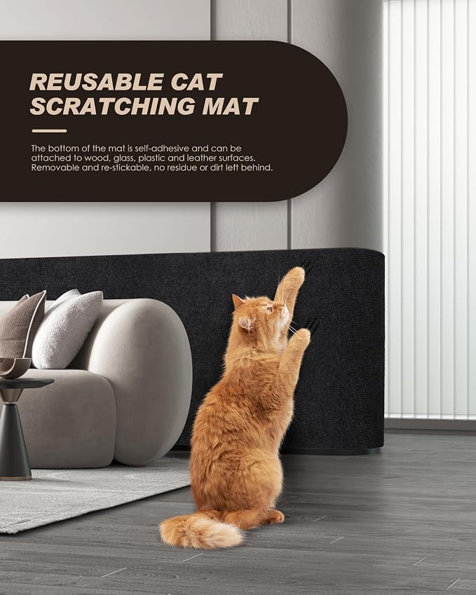 Cat Scratch Furniture Protector, Trimmable Self-Adhesive Carpet, DIY Climb Cat Scratcher Mat for Covering Cat Tower and Couch Protector from Cat Claws (78.7x15.8in Black) - Image 3
