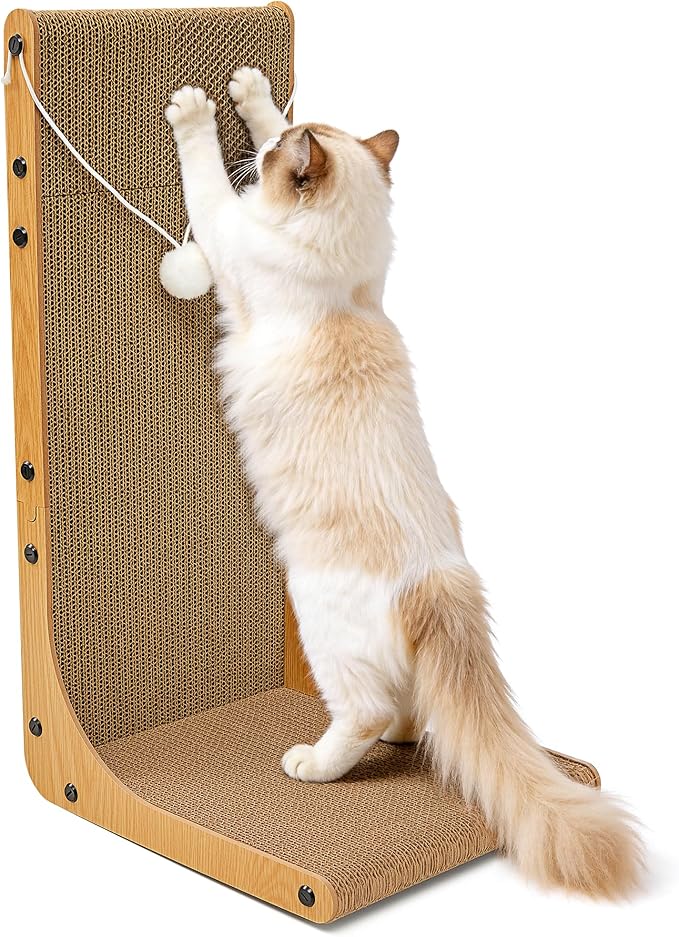 Cardboard Cat Scratcher, 23.6 Inch Cardboard Cat Scratching Post with Fuzzy Ball, Reversible Scratching Pad for Indoor Cats by Unknown