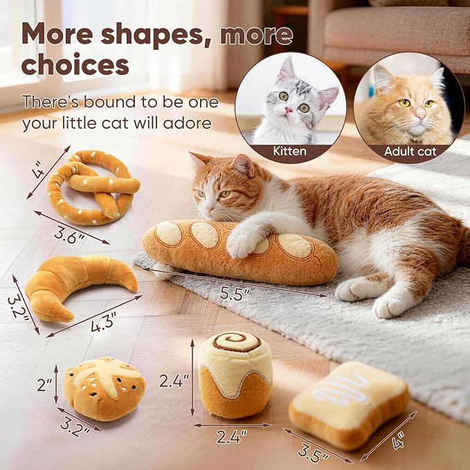 CiyvoLyeen Plush Bread Catnip Toys for Indoor Cats 6 Pack | Bread Cat Chew Toys, Boredom Relief, Interactive Play, Soft Durable Plush with Catnip, Funny Gift for Cat Lovers & Kitten - Image 3