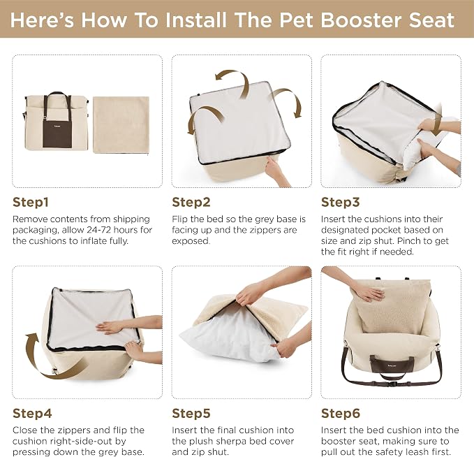 Lesure Dog Car Seat for Small Dogs,Booster Car Bed for Puppy Under 25lbs | Soft Pet Carseat with Clip-On Safety Leash and Thickened Memory Foam Filling,Dog Travel Carrier Bed with Storage Pocket,Beige - Image 5