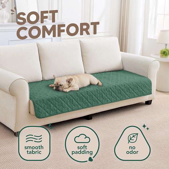 PAWFINITY Waterproof Arm Chair Covers for Dogs, Pet Blanket for Couch | Paw Print Quilted, Hair Resistant, Anti Cat Scratch, Washable Furniture Protector for Single Sofa Cushion, 30x30 Inch, Green - Image 4