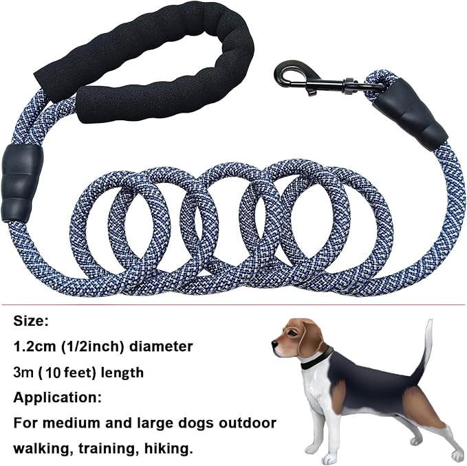 MayPaw 10ft Rope Dog Leash for Large Medium Dogs Soft Handle Dog Lead | 1/2-In Thick Lead, Soft Padded Handle Strong Nylon Pet Leash, 15+ Colors (1/2" * 10', Navy) - Image 5