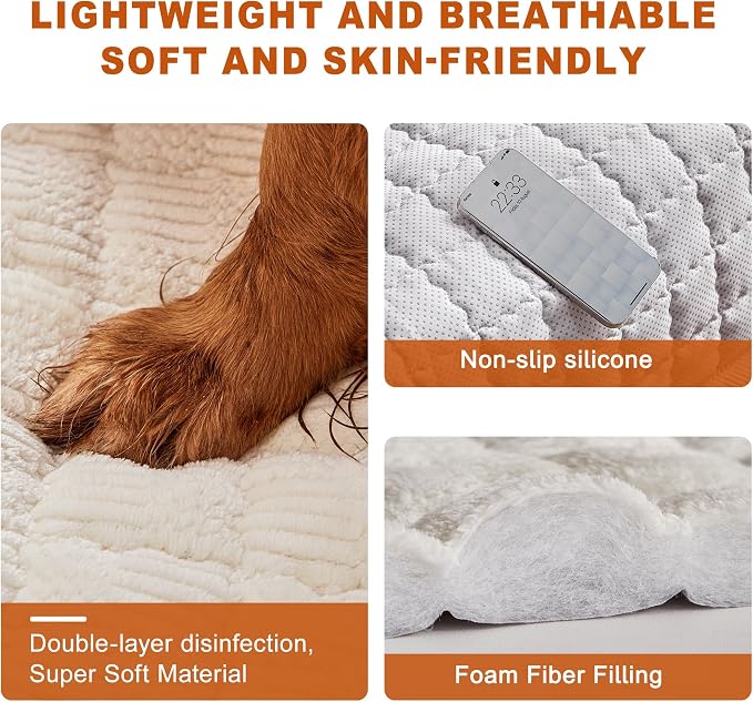 Couch Cover for Dogs Washable,Anti-Slip Back Cat Mat Pet Pad Blanket for Furniture Protector,Fuzzy Pet Sofa Cover for 3 Cushion Couch Sofa Pets Friendly (Ivory, 2pc/28"x28"-Arm/Backrest Cover) - Image 3