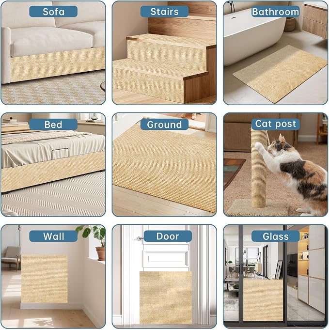 cat Scratch Furniture Protector(Khaki, 39.3x15.8Inch) | Self-Adhesive , Trimmable , Anti-Scratch for Couch & Carpet Corners,Protects Furniture from Indoor Cats - Image 6