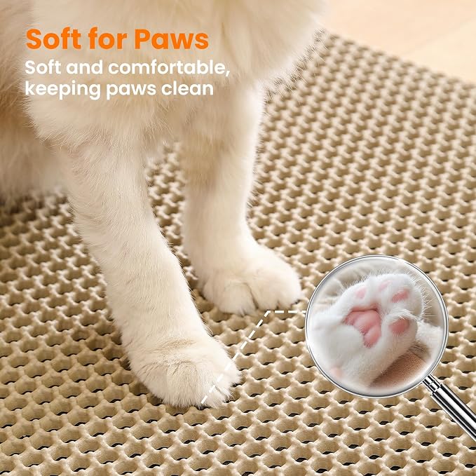 Extra Large Cat Litter Mat XXL, Double Layer Honeycomb, Beige | 46x26”, Reduces Litter Tracking, Easy to Clean, Waterproof, Non-Slip, Soft on Paws, Scratch Resistant, Beige, XXL - Image 7