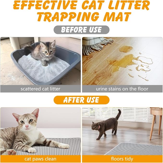 ondware Cat Litter Mat 24 x 15 in, Double Layer, Waterproof, Gray | Honeycomb EVA litter trapper, urine-proof non-slip base, soft on paws, easy shake or rinse clean - Image 5