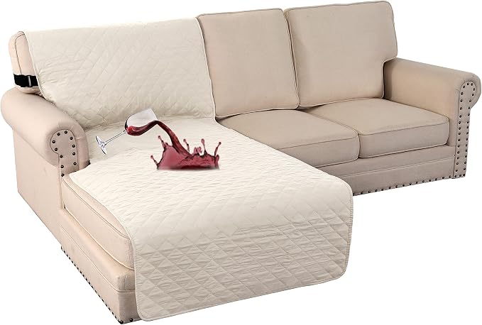 Turquoize 100% Waterproof Sofa Covers Chaise Lounge L Shape Sofa Protector Slip Cover Triple Non-Slip Sofa Slipcover for Sectional Couch Cover for Pets, Kids (Chaise, Ivory) by Turquoize