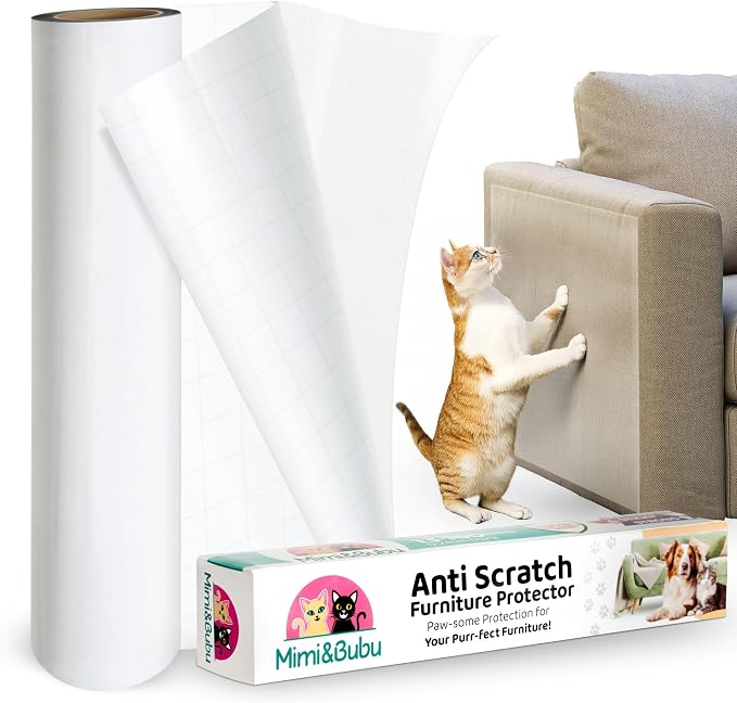 Mimi&Bubu [New Glue Extra-Thick BPA-free] Anti Scratch Furniture Protector(160" x 13"), Single-Sided Sticky Couch Protector for Cats and Dogs, Couch Corner Guard from Claws, Cat Scratch Deterrent Tape by MimiBubu
