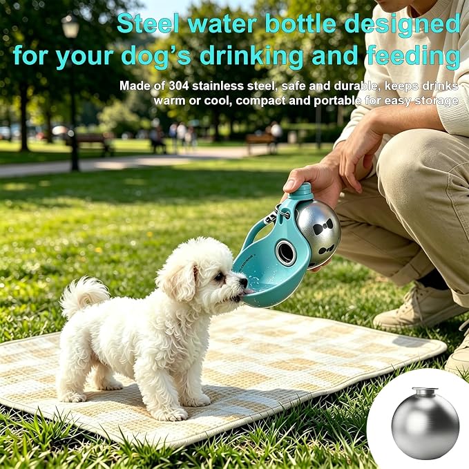 Portable Dog Water Bottle, Flip-Top Silicone Bowl Design, Insulated Hot & Cold Retention Material, One-Hand Leakproof Use, Perfect for Walking & Hiking, 10oz (Blue, Printing) | Flip-Top Silicone Bowl Design For Small Dog & Cat, Insulated Hot & Cold Ret... - Image 3
