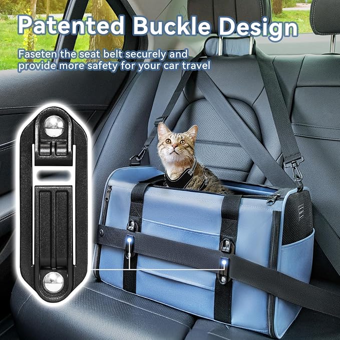 PETSFIT Cat Carrier Soft with Patented Safety Buckles, Safe for Car Travel | Lockable Zippers, Safety Tether, Escape-Resistant Pet Carrier for Vet Visits, Airline Approved Under-Seat, Up to 12 lbs - Image 3