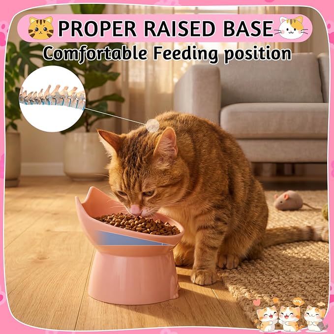 3 Pcs Elevated Cat Bowls 15°Raised Cat Food Bowl with Silicone Mat Pink | Whisker Friendly Anti Vomiting Cats Dishes Pet Food and Water Bowls for Indoor Cats Kittens - Image 6