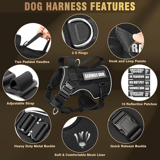 2X Metal Buckle Service Working MOLLE Dog Vest with 10 Pet Patches | Tactical Dog Harness for Large Dog, No-pull Military Working Vest for Training Hunting Walking，2x D Rings for Leash Clip - Image 5
