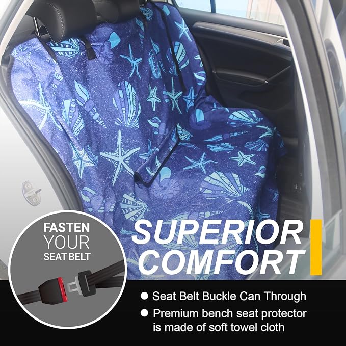 Back Seat Cover for Car Trucks Van SUV Jeep,Waterproof Rear Bench Towel Seat Covers for Dogs and Kids,Automotive Backseat Protector (Conch Shells Starfish) - Image 2