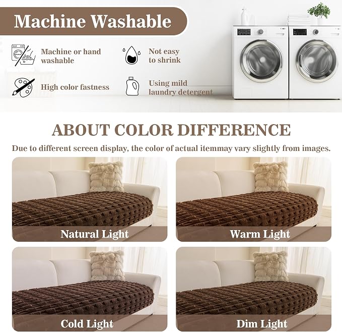 MYSKY HOME Couch Cover for Dogs, Plush Soft Sofa Cover Washable, Fuzzy Couch Covers for 3 Cushion Sofa Pet Friendly, Waterproof Non-Slip Sofa Slipcover Furniture Protector, Chocolatey, 35" x 83" - Image 9