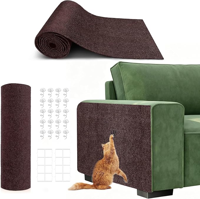 78.7"X15.8" Self-Adhesive Cat Scratching Mat - Durable Couch Protector from Cat Claws, DIY Furniture Protector from Cats Scratching, Sticky cat Scratch wall mat- No Residue, Safe for Cats (Brown) by Unknown