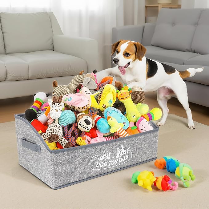 COWOSO Foldable Dog Toy Basket with 3 Handles, Pet Storage Box, White Dogs | Portable Pet Toy Organizer for Dog Toys & Accessories, Low Front Design, Waterproof Collapsible Storage Bin for Living Room - Image 5
