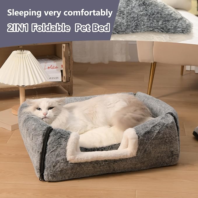 cat Bed cave-cat beds for Indoor Cats,Soft and Comfortable Cute cat House,with Removable Washable Cushioned Pillow,Enclosed pet Bed,Kitty cat hut、Hideaway,Small Large Dog Tent (Dark Grey) - Image 3